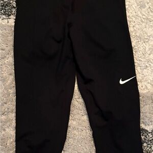 Nike Women’s Black Leggings with White Swoosh and hot pink waistband